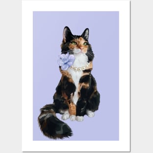 Glamorous Longhair Calico Cat with Pearls Posters and Art